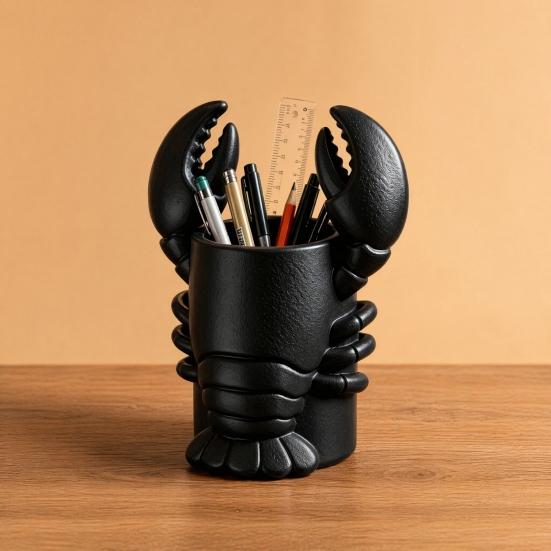 jijijing Lobster Pen Holder, 3D Printed Desktop Organizer, Crayfish Pencil Stand for Office Desk Student Supplies, Halloween Party Decoration Gift