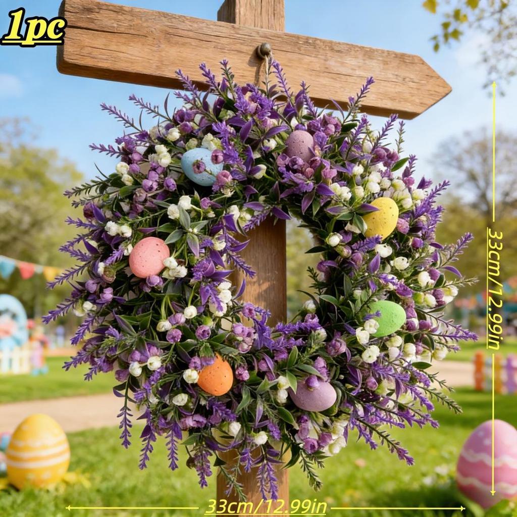 Cross-border Lavender Wreath: Spring/Summer Door & Window Floral Hanging Ornament for Outdoor & Shop Décor