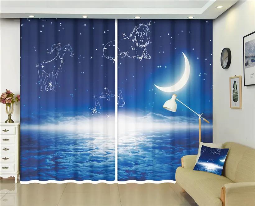 Earth Space Night Milky Way Starry Sky Printed Drape 2 Pieces Thin Children's Curtain for Living Room Bedroom Window Drape Decor