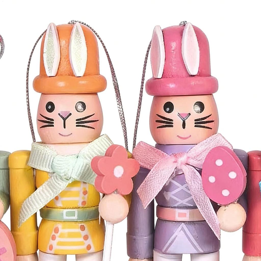 Easter Nutcracker 4 Pieces Wooden Easter Photo Props 4.1 Inches Rabbit Statue For Workplace Home Bedroom Mantel Holiday