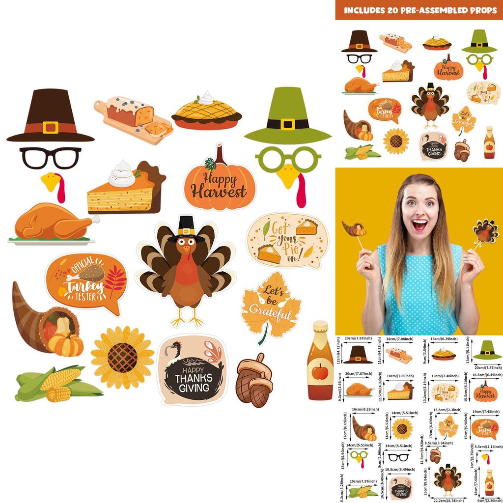 Paper Thanksgiving Day Photo Booth Accessories For Holiday Event Decor Set