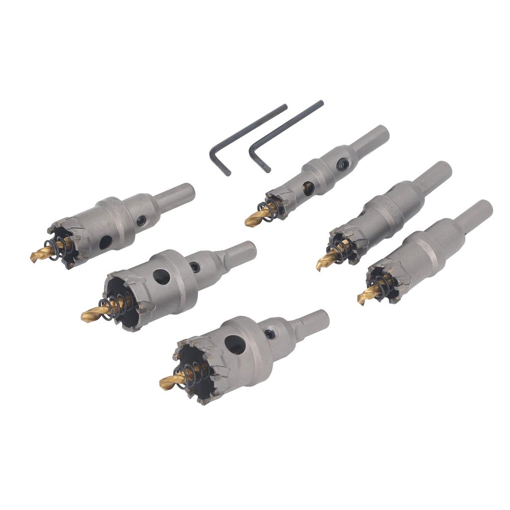 6 szt. Zestaw otwornic TCT z końcówkami z węglika spiekanego, do metalu twardego, wytrzymały, 16?32mm dla stali nierdzewnej