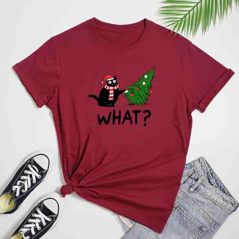Christmas Cat What Tee Funny Cat Mom Xmas Holiday Gift TShirt Fashion Unisex Merry Catmas Top