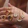 Stainless Steel Clover Pendant Necklace Women Fashion Gold Tone Clavicle Chain With Round Colorful Diamonds Luxury Style