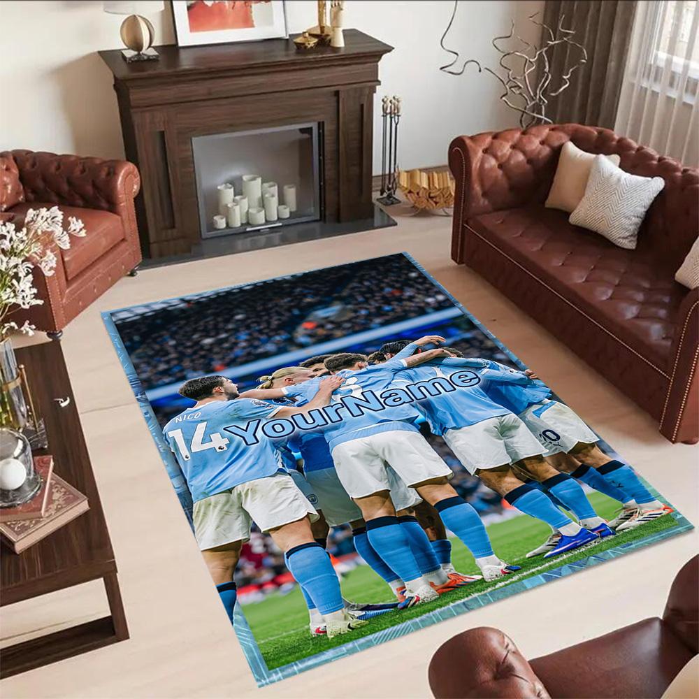 Manchester City Customizable Name Area Rug Design for Balcony Study room Game Room Hallway Anti-slip Rug Anime Office Decor Perfect Gift for Women/Men