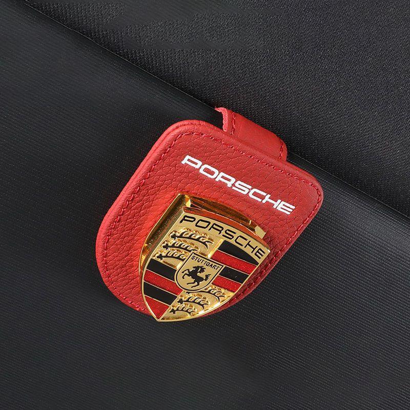 Auto-Emblem Sonnenbrillen-Clip-Halter Leder Auto-Sonnenblenden-Clip für Porsche Panamera Cayenne Taycan 911 718 Macan Carrera-GT 928