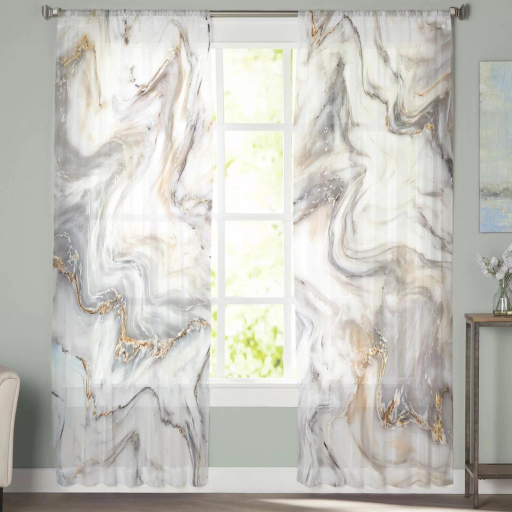 Moderne Tüllvorhänge mit abstrakter Marmorstruktur für Wohnzimmer, Schlafzimmer, Küche, Fenster, transparente Vorhänge