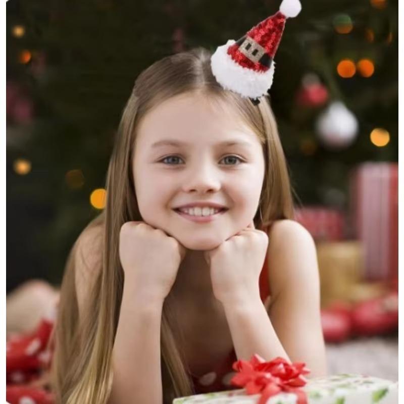 Christmas Hat Hair Clip Sequins Christmas Party Gift Holiday Christmas Headband Adult Children's Headwear Hair Accessories