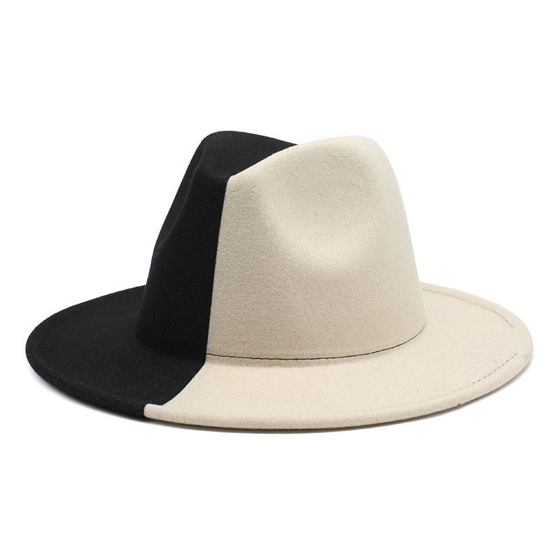 Yin And Yang Color Matching Men'S And Women'S Woolen Felt Hats, Flat-Brimmed Jazz Top Hats