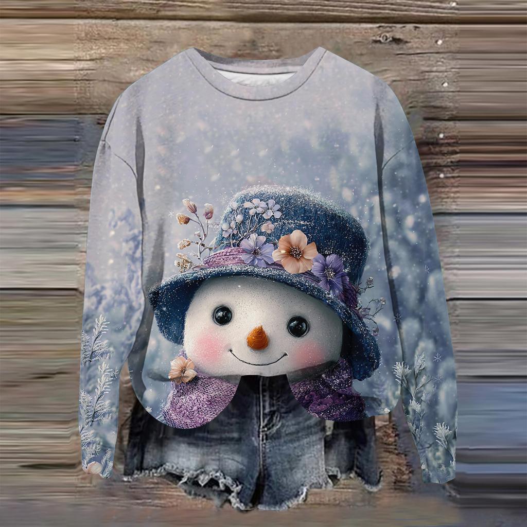 Women's Fashion Printed Long Sleeve Loose Round Neck Sweatshirt Top Fall