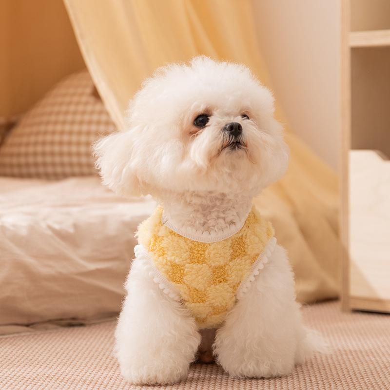 Pet clothes Autumn and winter fleece can be towed fleece checkerboard small dog than bear teddy dog clothes