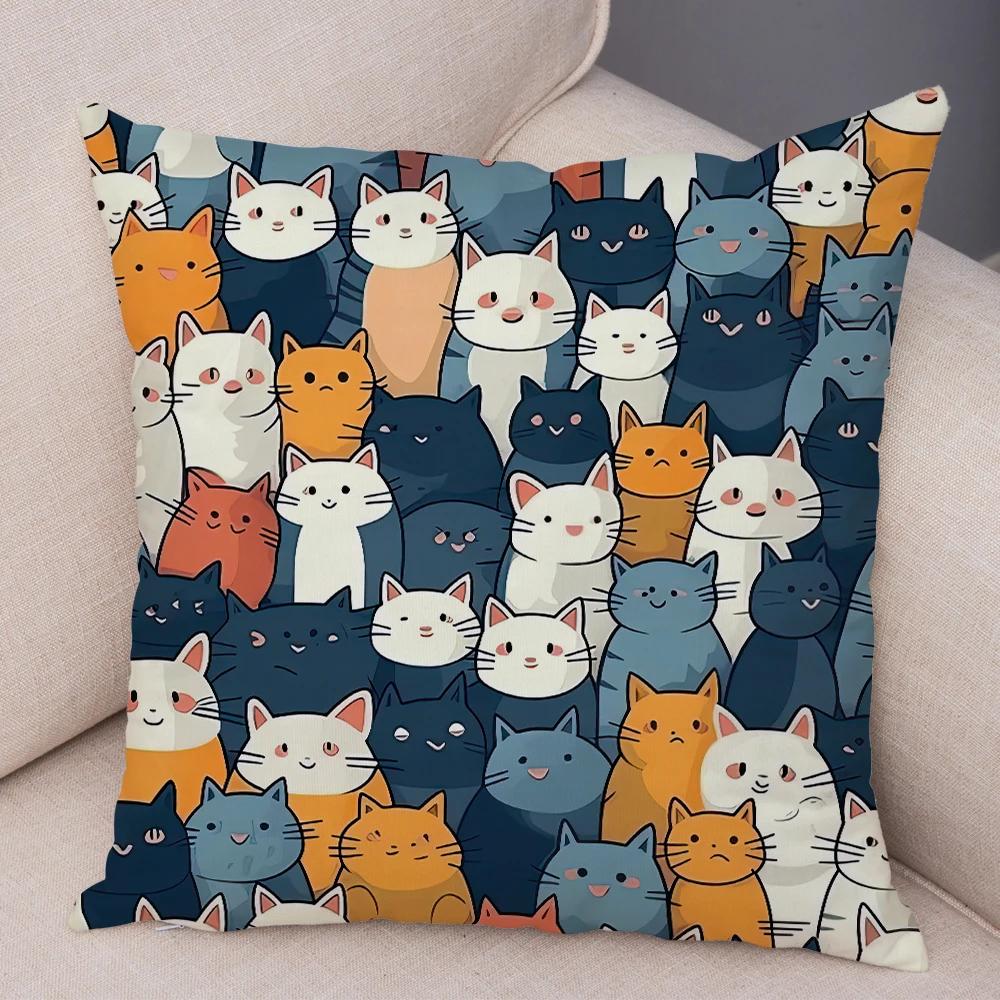 Cute Pet Cat Cushion Cover, Zippered & Removable Washable, Home Sofa & Car Pillowcase