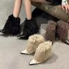 Fur Women's Ankle Boots High Heels Elegant Pointed Toe Shoes Winter  Fad Chelsea Boots New Pumps Designer Snow Mujer Botas