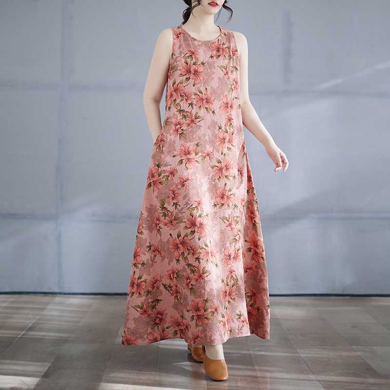 Women's Long Skirt Summer New Round Neck Printed Dress