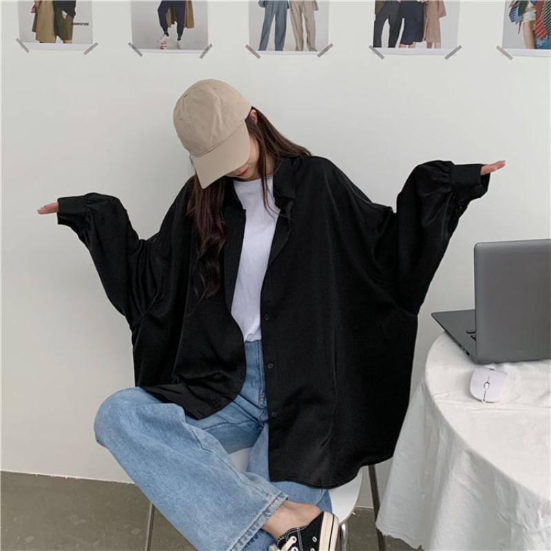 Koszula oversize Damska letnia szykowna kardigan Lantern Sleeve Biała koszula z długim rękawem Top na co dzień