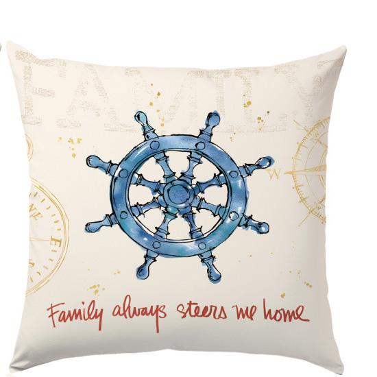 1/4pcs Nautical Coastal Throw Pillow Covers Navy Blue Anchor Lighthouse Lifebuoy Steering Wheel Decorative Cushion Cases