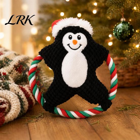 Festive Dog Chew Toys Christmas Plush Toy, Squeaky Toy with Cotton Rope, Bite Resistant Santa Claus Holiday for Small Medium Dogs, Interactive