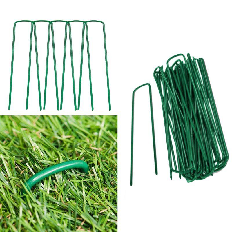 Heavy Duty Green Galvanised Turf Nails Steel Ushaped Garden Ground Pegs For Lawn And Garden Cover Fixing