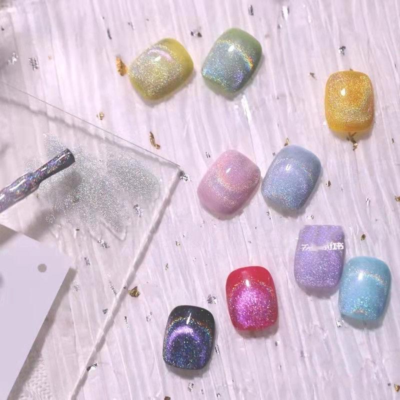 Universal Rainbow Cat Eye Gel Polish - Seven-Color Crystal for Nails