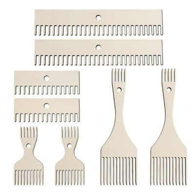 8Pcs Wooden Weaving Combs Set For Smoothing Fibers In Knitting Crochet And Handcraft