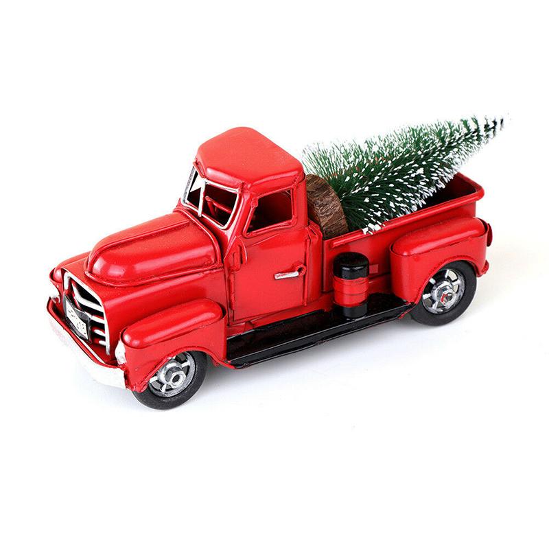 Metal Red Old Truck Christmas Ornament Kids Gifts Car Toy Xmas Table Top Decor