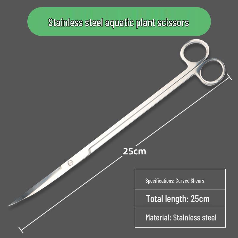 Aquarium Plant Care Set: Stainless Steel Curved Scissors, Tweezers, and Trimming Tools for Aquatic Landscaping and Cleaning.