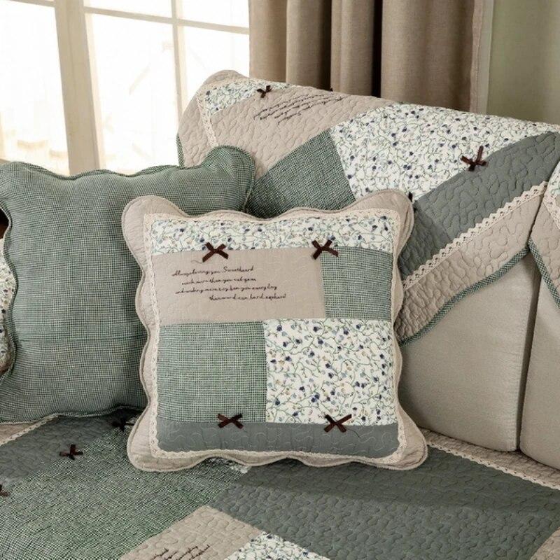 Green Floral Sofa Covers Couch Pastoral Washed Cotton Plaid Fabric Corner Towel Pillow Slip Seat Cushion Recliner Chair Cover