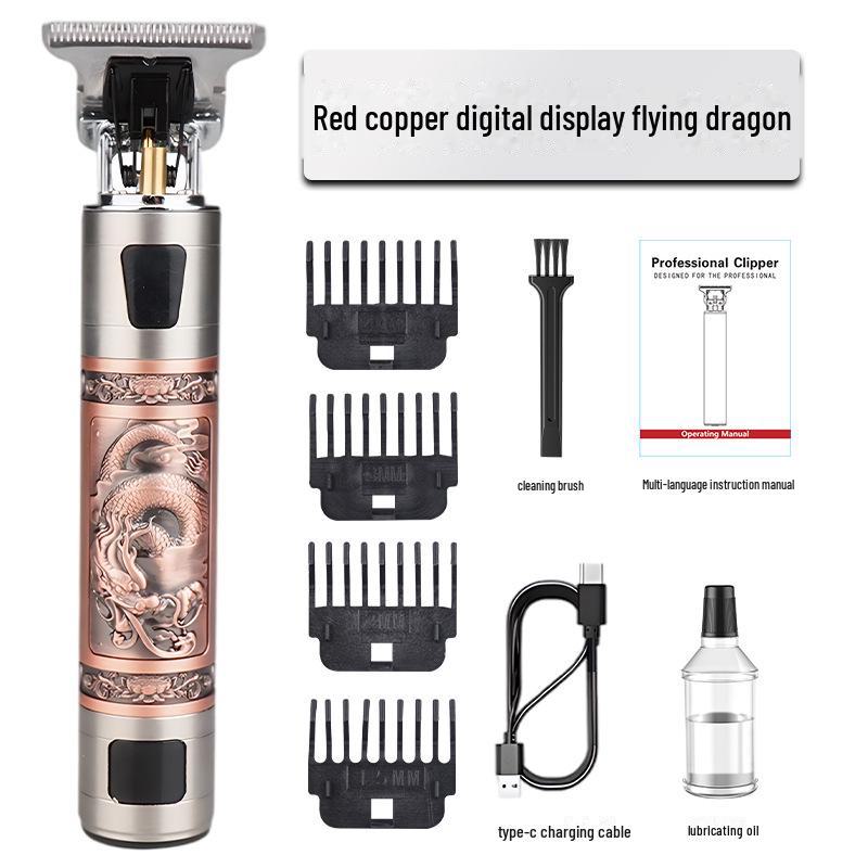 T9 Digital Display Skull Head Hair Clipper: USB Rechargeable, Zinc Alloy Trimmer for Precision Shaving and Carving.