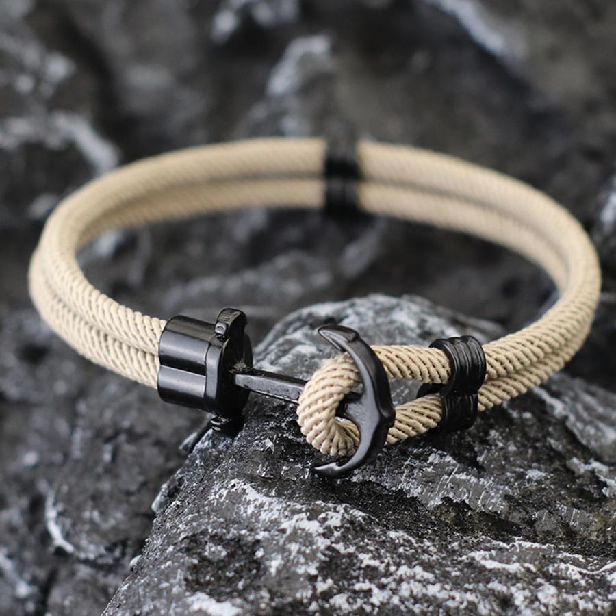 New Black Marine Anchor Bracelet For Men 4mm Bilayer Milan Rope Nautical Wrap Braclet Gifts For Him Surfing Accessories