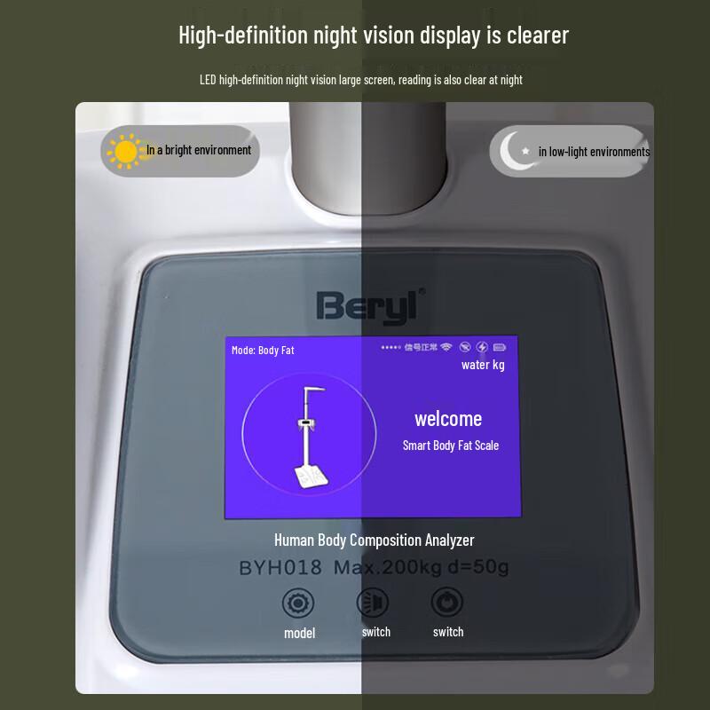 BERYL 8-Electrode Retractable Body Fat Analyzer & Height Weight Scale (CN Version)