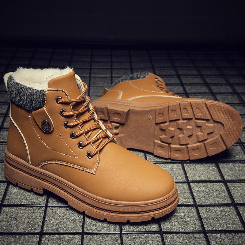 Men's All-match Geniune Leather Outdoor Ankle Boots Winter Warm Soft Plush Lining Snow Boots