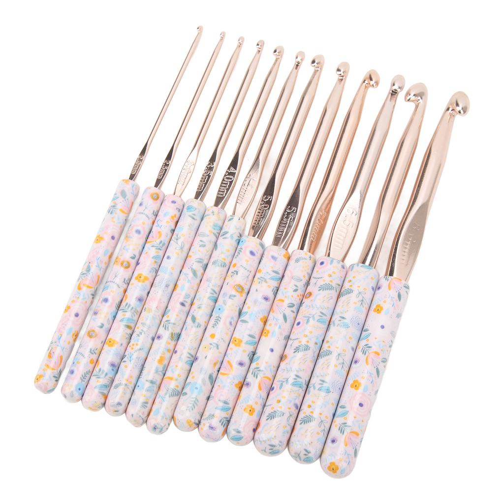 Häkelnadeln Set Aluminium 12 Größen Elegant Ergonomisch Kunststoff Blauer Blumenstempelgriff Häkelnadeln für DIY Handstricken