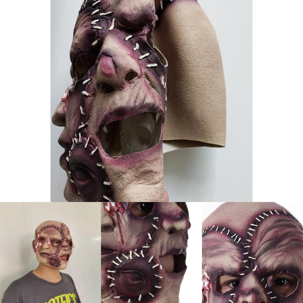 Creepy Halloween Latex Mask Triple-faced Ghost With Skin-like Texture