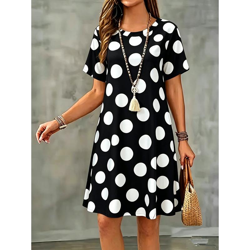 Summer Women Short Sleeve Dress Fashion Elegnat Women's Print Loose Plus Size Dresses