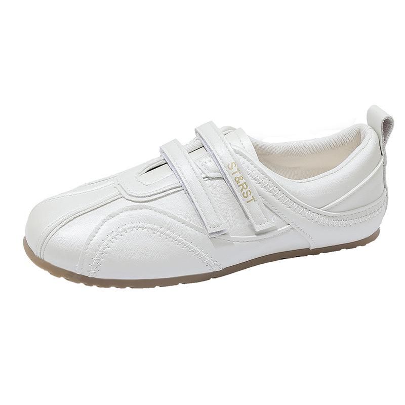 Korean version of genuine leather ballet training shoes for women's 2025 summer new Velcro sports and leisure Mary Jane silver shoes