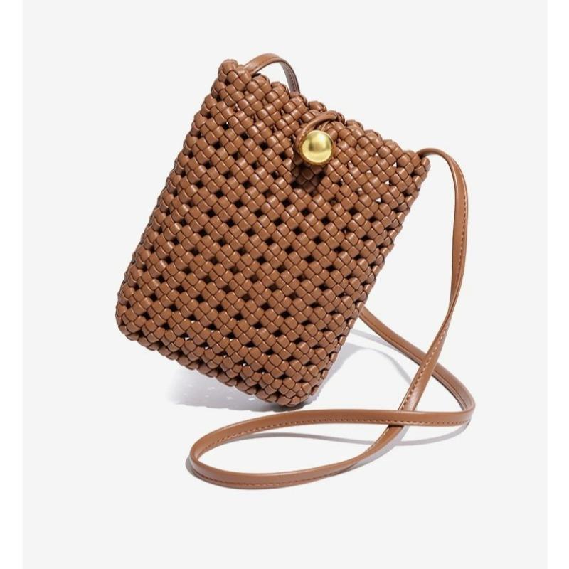Leather woven bag, high-end hollow bag, mobile phone bag, one-shoulder crossbody bag