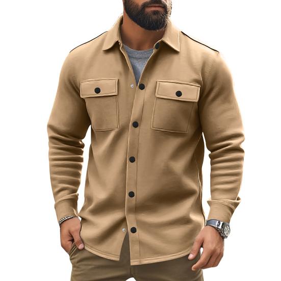 Men Jacket Coat Lapel Long Sleeve Single Breasted Casual Coat with Flap Pockets Solid Color Spring Autumn Jacket Versatile Outerwear