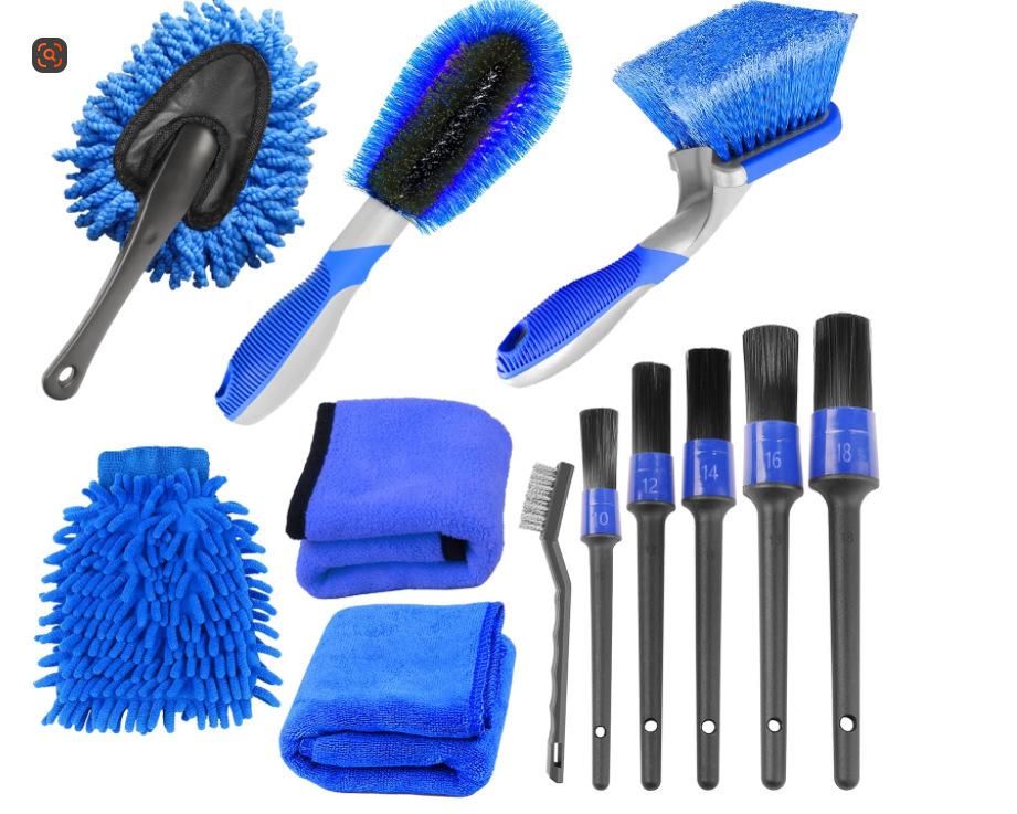 24-Piece Car Cleaning & Polishing Kit: Wheel Hub Brushes & Waxing Tools Set