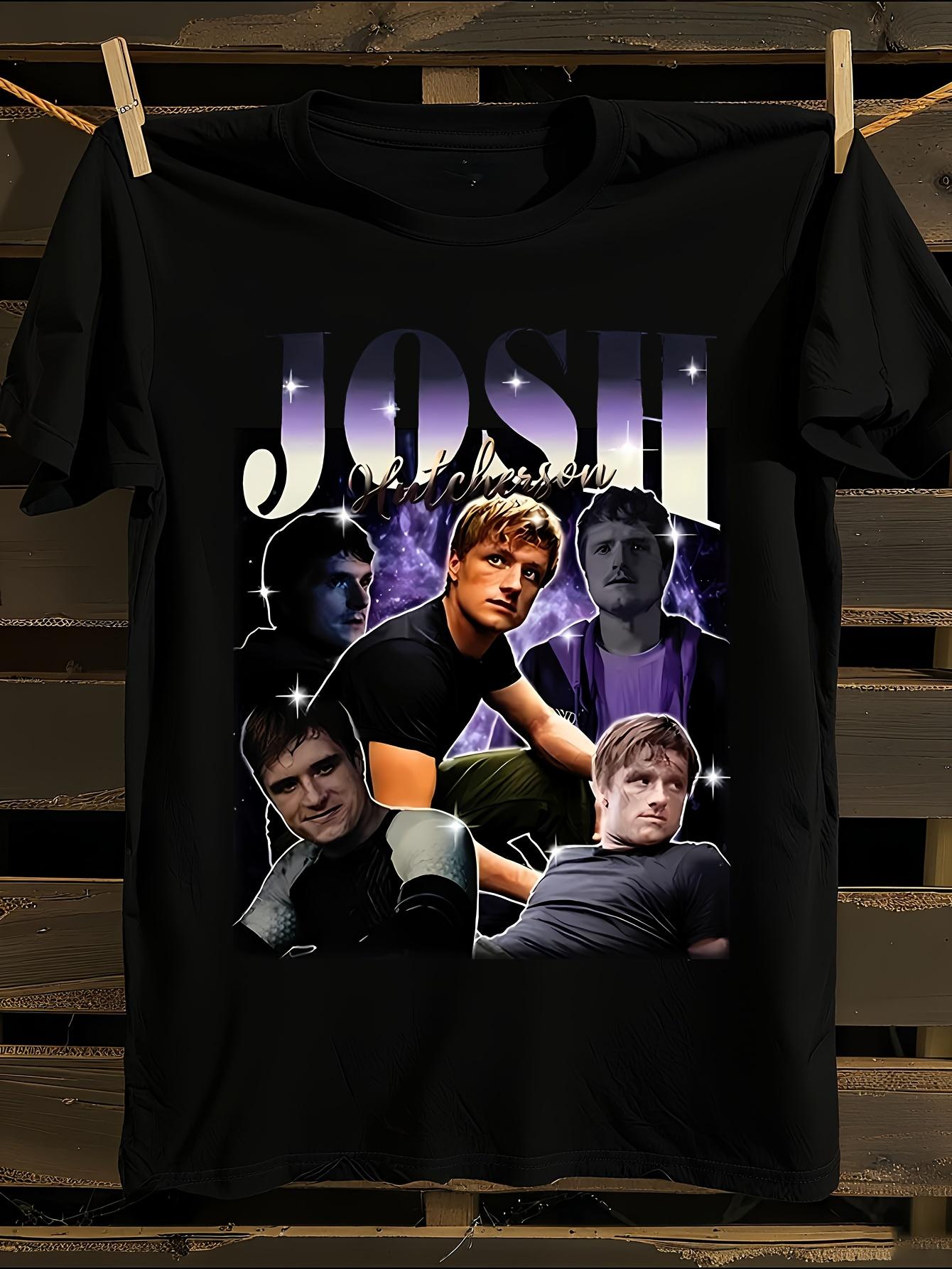 Josh Hutcherson Graphic T-Shirt Mens Tshirt Womens Tshirts with Letters Print Short Sleeves T-Shirt Casual Street Tee Shirt Top XL