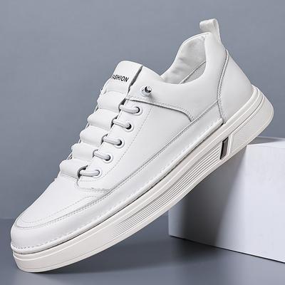 FashionSpring Men's Fashionable Cowhide Casual Lace Up Board Shoes for Men's Outdoor Comfortable Thick Soled Sports and Leisure Shoes