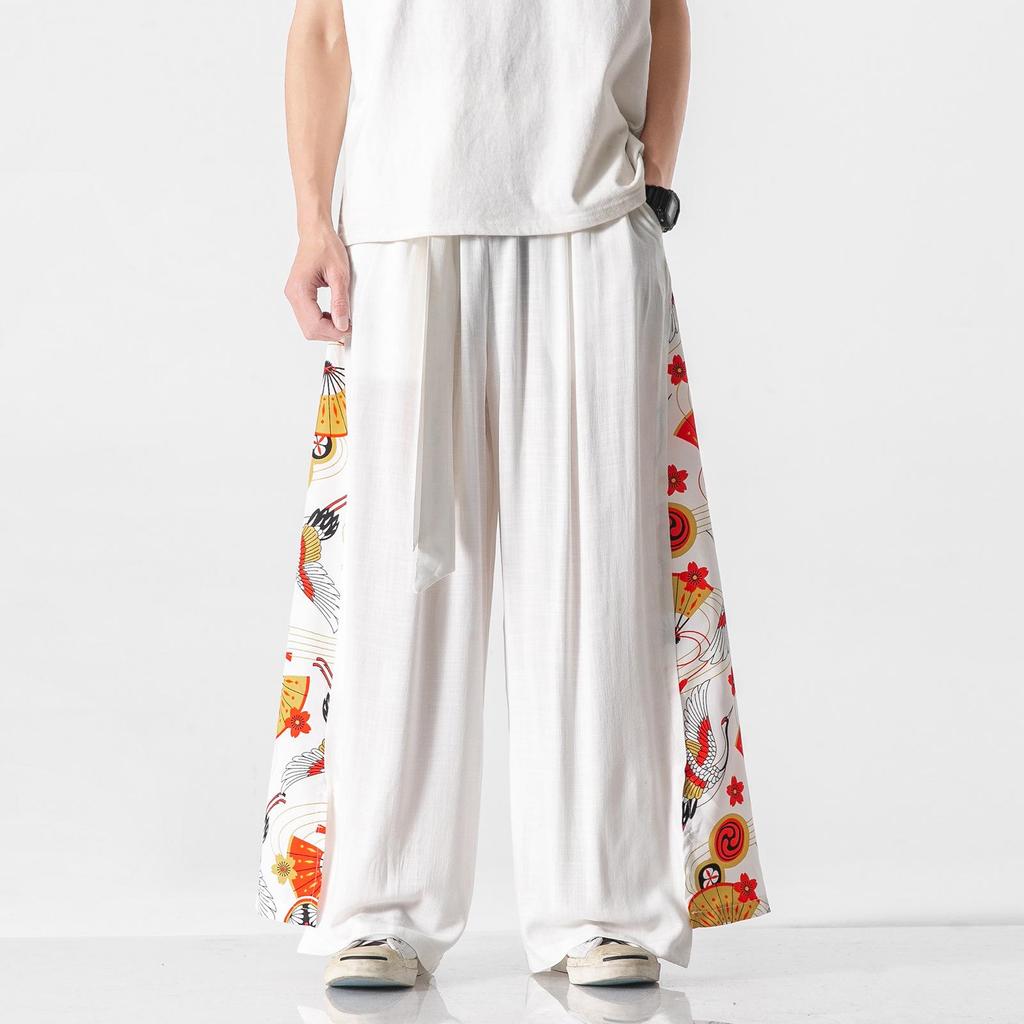 2021 Summer Retro Plus Size Men's Zen Cotton Linen Pants - Multi-Color Fashion Print