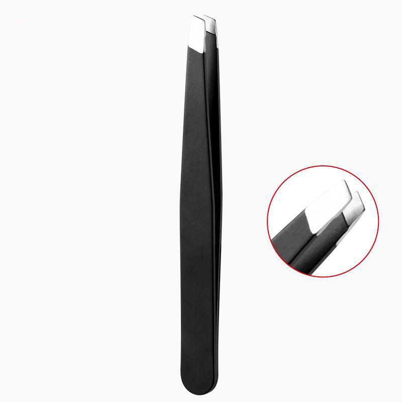 Edelstahl Schwarze Augenbrauenpinzette mit schräger und flacher Spitze Beauty-Tools für Wimpernpinzette & Entfernung eingewachsener Haare