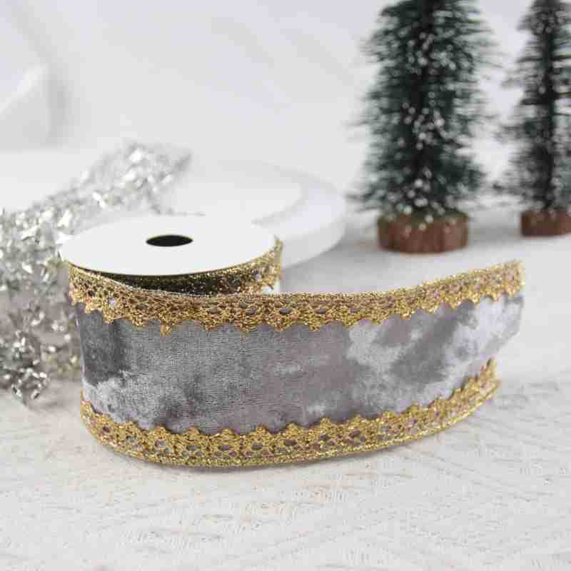 Maßgeschneidertes kabelgebundenes Weihnachts-Samtband mit exquisiter goldener Kante, metallisches Samtband zur Dekoration