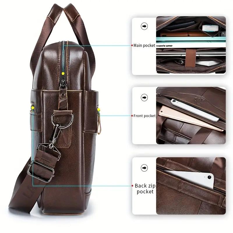 LAOSHIZI Men's Briefcase Male  Genuine Leather Messenger Bag Documents Bag Crossbody Bag