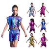Kids Hip Hop Jazz Dance Costume Sleeveless Side Zip Metallic Vest with Detachable Side Button Shorts for Stage Show