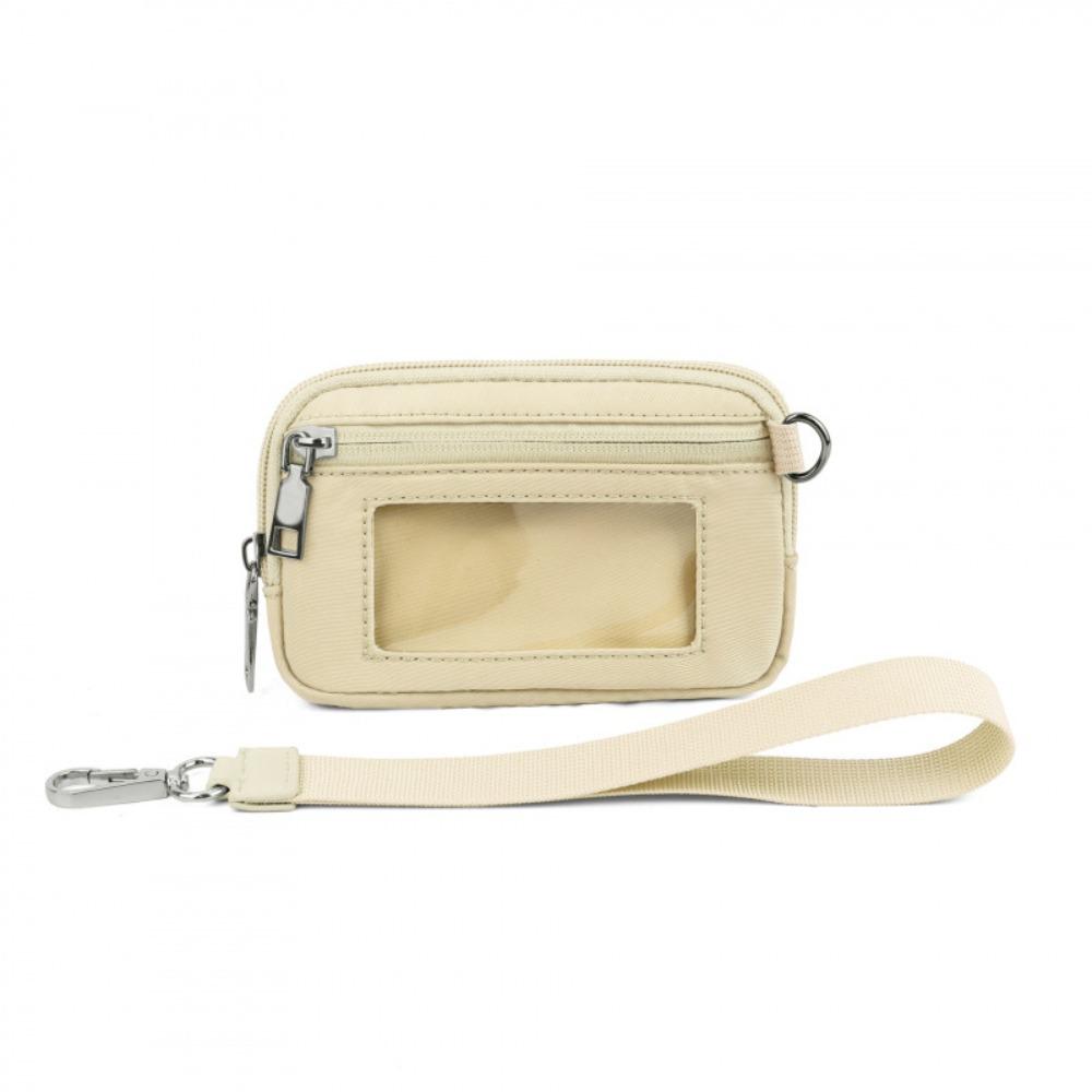

Hot Clear ID Window Wristlet Wallets Portable Lightweight Wrist Bag Zip Closure Waterproof Card Bag Travel бежевий