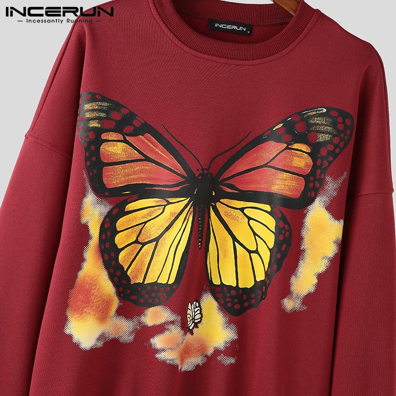 INCERUN Men Casual Eound Neck Long Sleeve Print Pullovers Sweatshirts