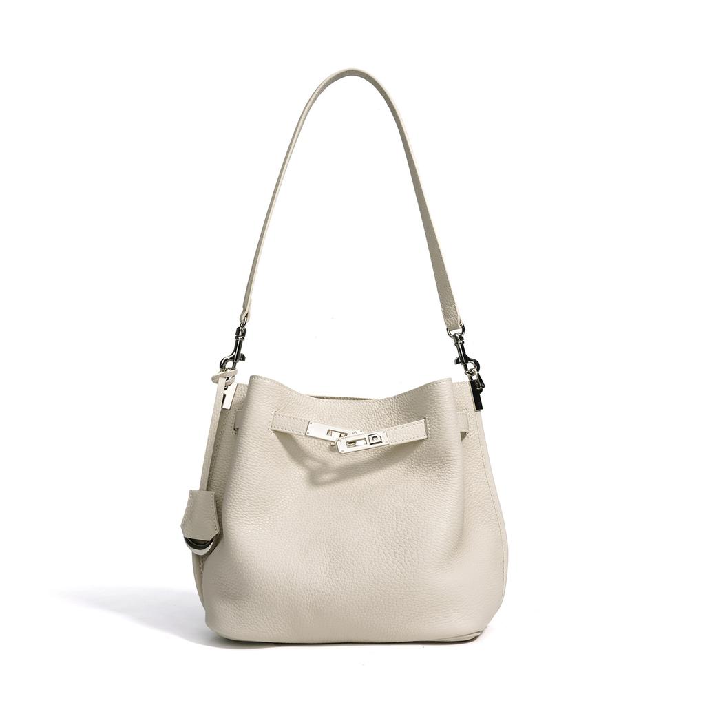 New lychee pattern bucket bag fashionable women's messenger bag women's solid color fashionable versatile leather shoulder armpit bag