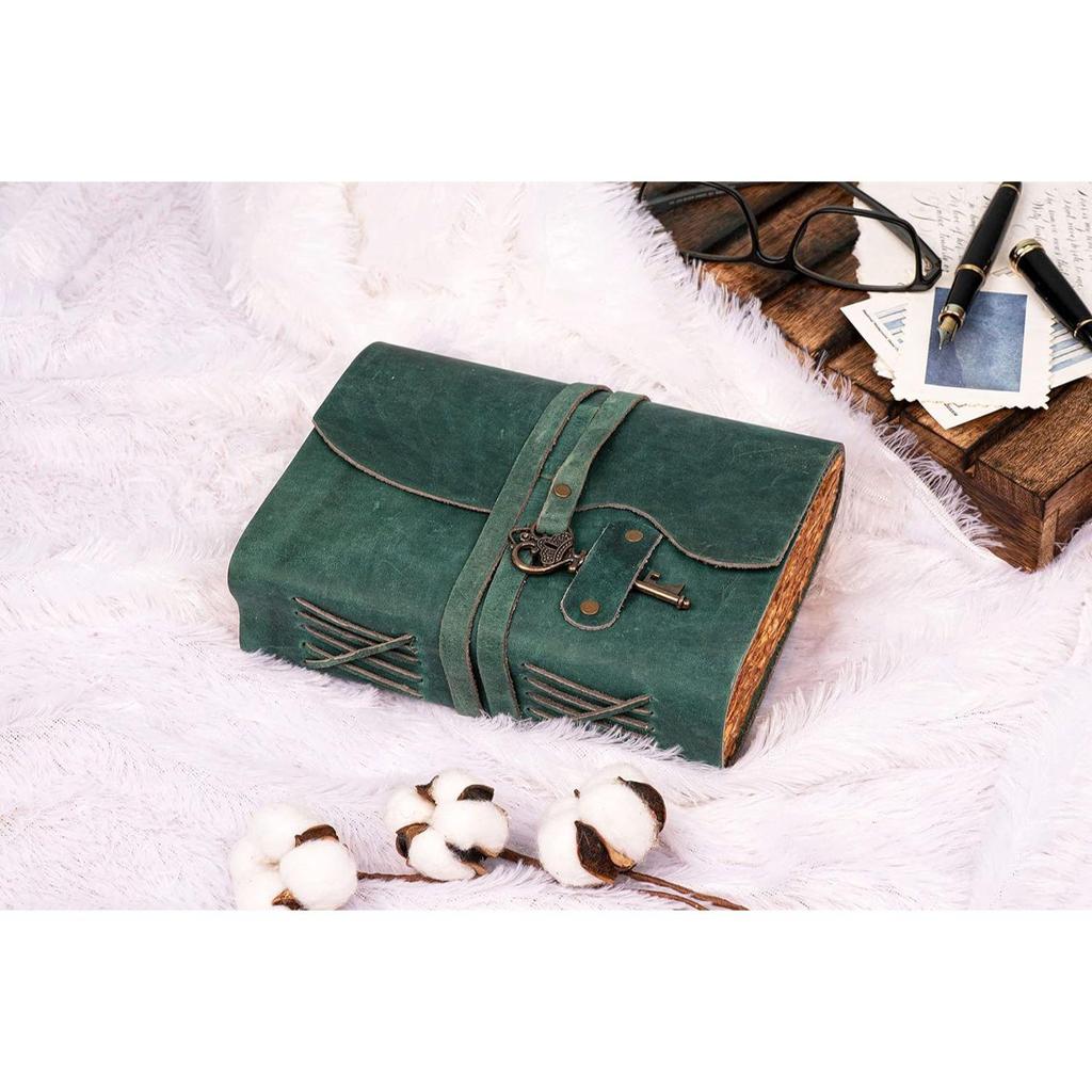 Vintage Handmade Leather Diary with Antique Key (A5) - 200 Handmade Deckle Edge Pages