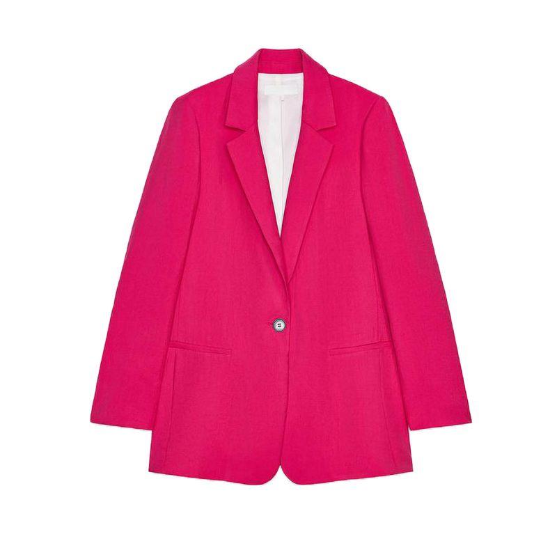 Wrinkle Effect Lapel Long Sleeve Blazers 8372468 Straight High Waist Casual Trousers 8372568